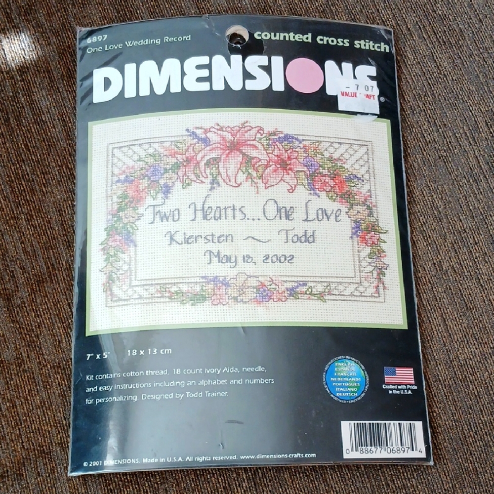Dimensions One Love Wedding Record counted cross stitch kit